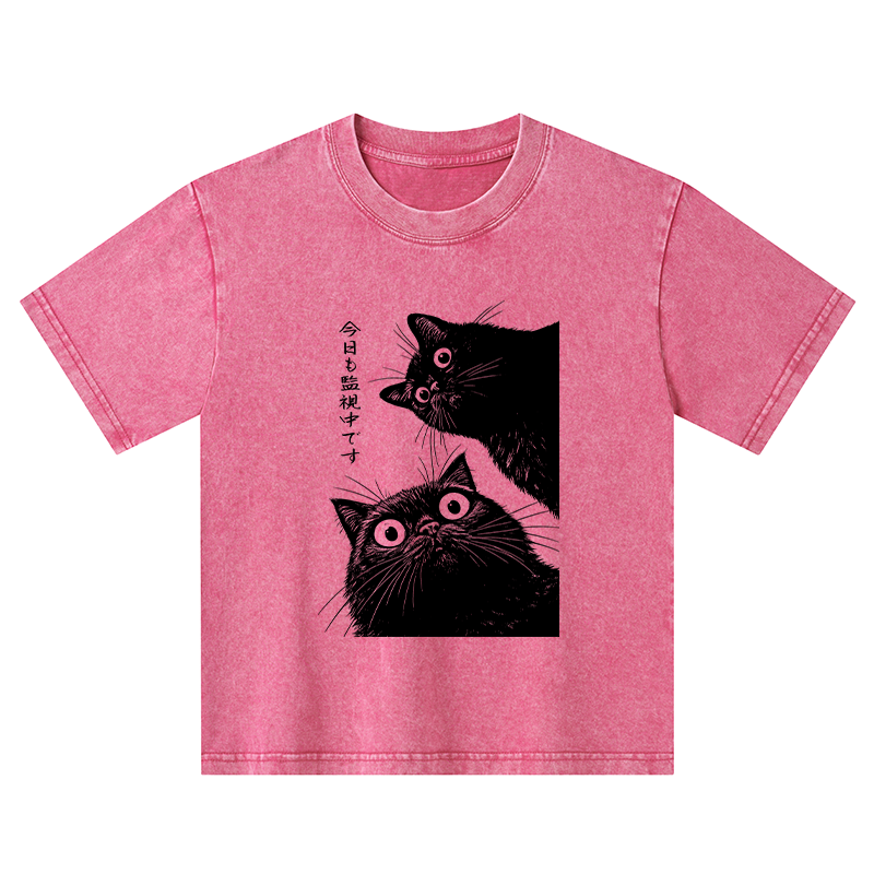 Tokyo-Tiger The Cat Is Watching Today Kids Washed T-Shirt