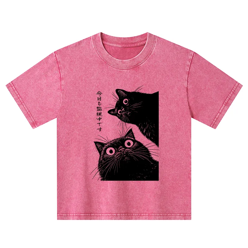 Tokyo-Tiger The Cat Is Watching Today Kids Washed T-Shirt