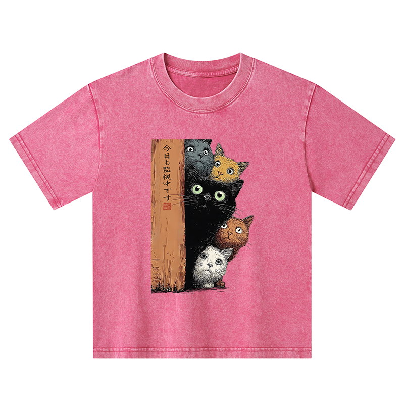 Tokyo-Tiger Five Cats Are Watching You Kids Washed T-Shirt
