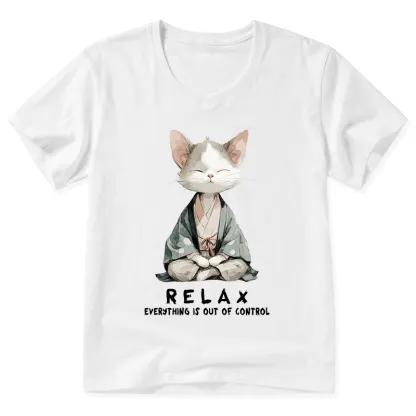 Tokyo-Tiger Zen Cat Relaxation，Everything's Out Of Control V-Neck Classic T-Shirt