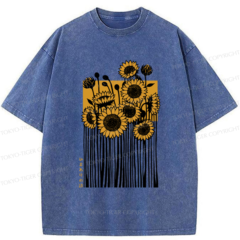 Tokyo-Tiger The Poem of Sunflowers Washed T-Shirt