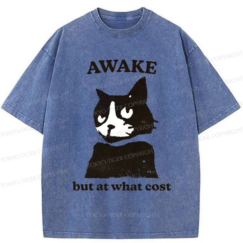 Tokyo-Tiger Awake But At What Cost Cat Washed T-Shirt