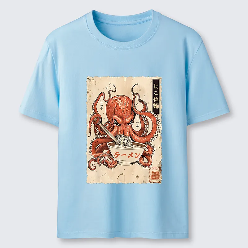 Tokyo-Tiger Retro Octopus Eating Ramen Classic T-Shirt