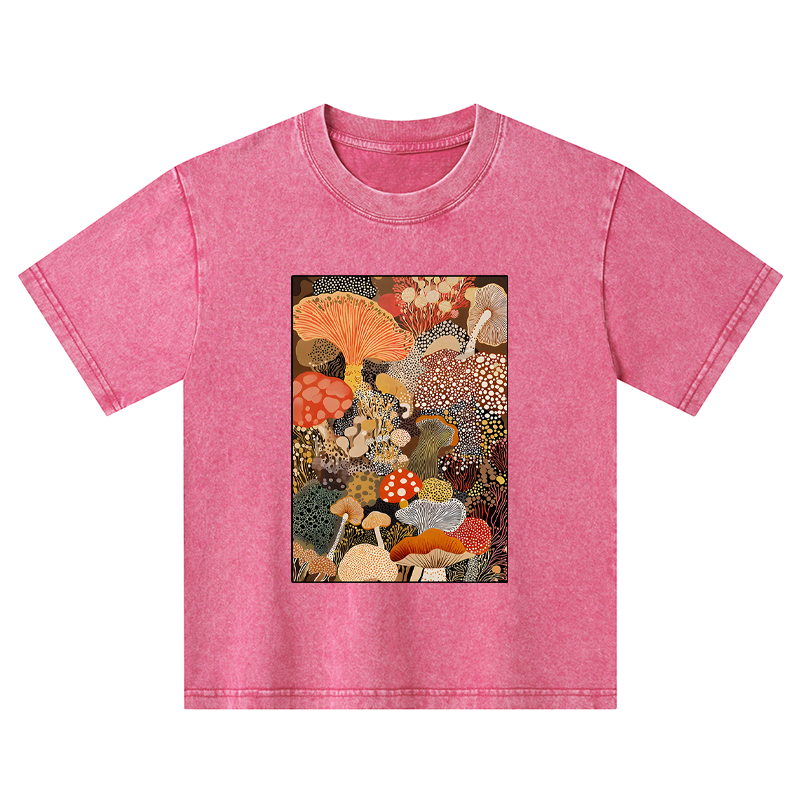 Tokyo-Tiger Psychedelic Mushroom Paintings Kids Washed T-Shirt