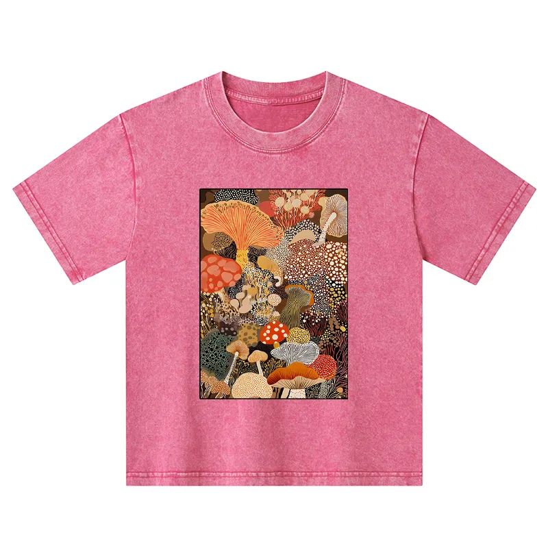Tokyo-Tiger Psychedelic Mushroom Paintings Kids Washed T-Shirt