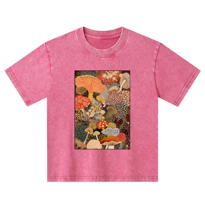 Tokyo-Tiger Psychedelic Mushroom Paintings Kids Washed T-Shirt