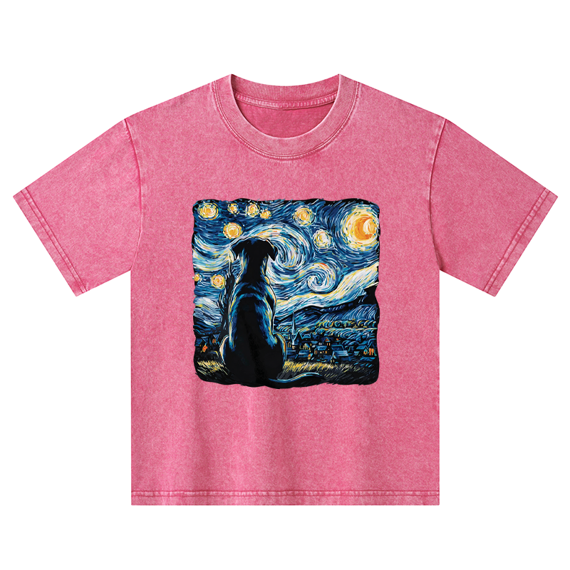 Tokyo-Tiger Starry Night Dog Kids Washed T-Shirt