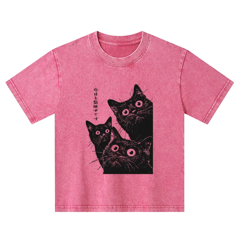 Tokyo-Tiger Three Cats Are Watching You Today Kids Washed T-Shirt