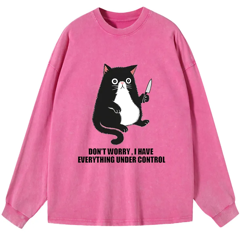 Tokyo-Tiger Cat Said Don't Worry Washed Long Sleeve T-Shirt