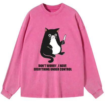 Tokyo-Tiger Cat Said Don't Worry Washed Long Sleeve T-Shirt
