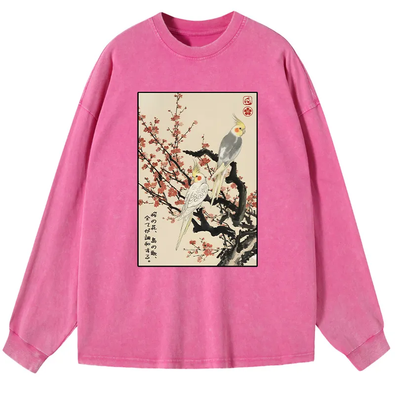 Tokyo-Tiger Whispers of Silent Blossoms Washed Long Sleeve T-Shirt