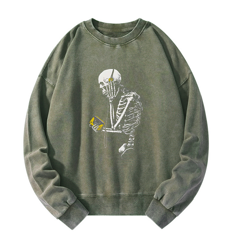 Tokyo-Tiger Skeleton Listening To Music Washed Sweatshirt