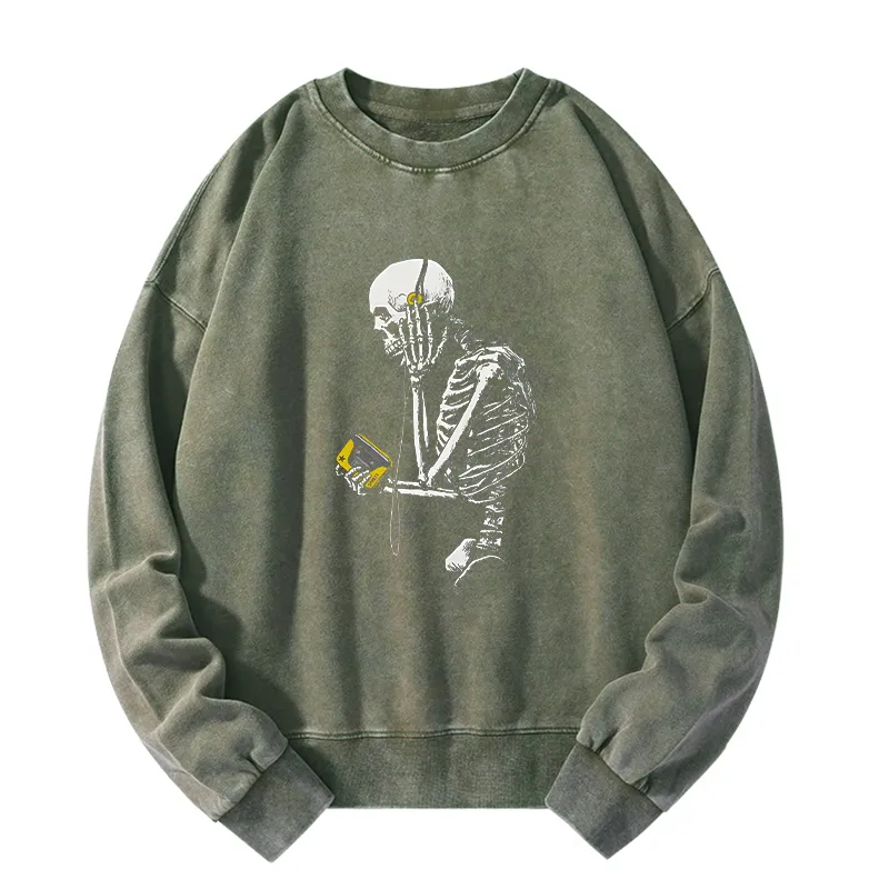 Tokyo-Tiger Skeleton Listening To Music Washed Sweatshirt