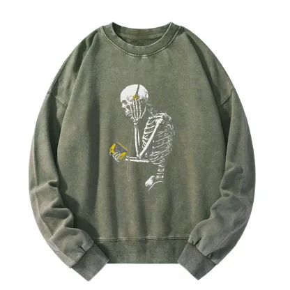 Tokyo-Tiger Skeleton Listening To Music Washed Sweatshirt