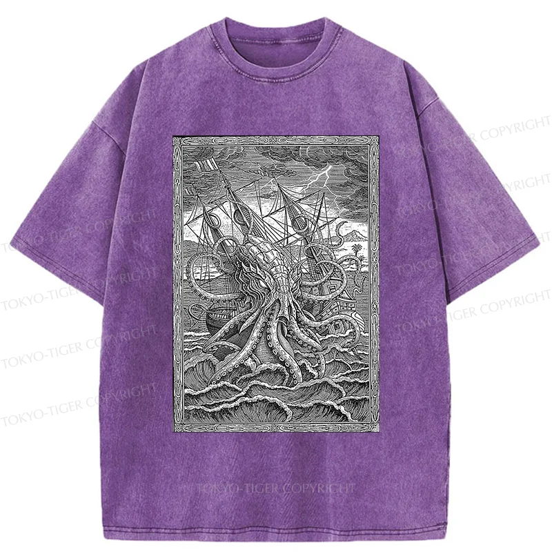Tokyo-Tiger Octopus Attack Washed T-Shirt