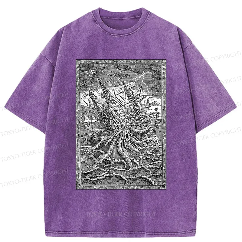 Tokyo-Tiger Octopus Attack Washed T-Shirt
