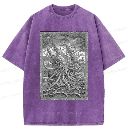 Tokyo-Tiger Octopus Attack Washed T-Shirt