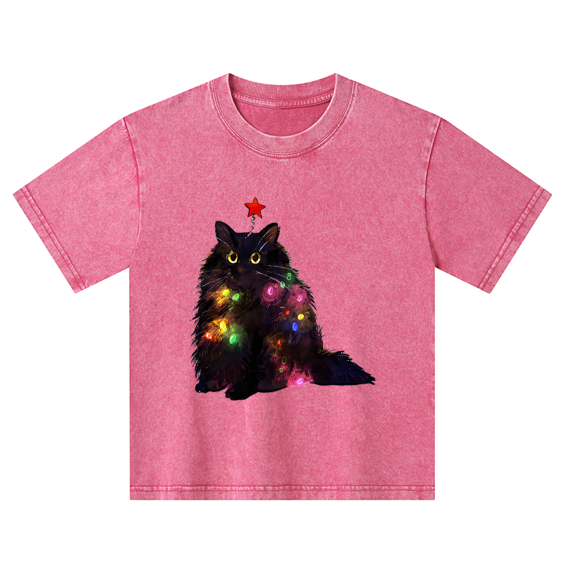 Tokyo-Tiger Christmas Lights Cat Kids Washed T-Shirt