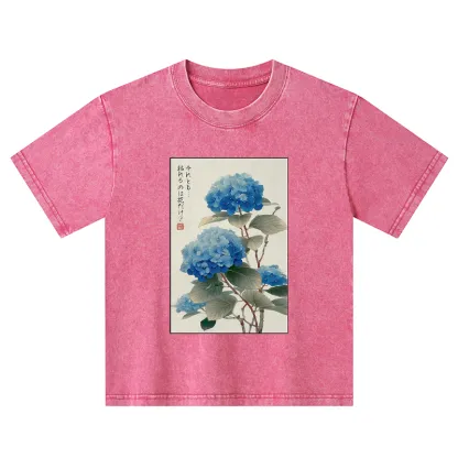 Tokyo-Tiger Ukiyoe Hydrangeas: A Reflection of the Soul Kids Washed T-Shirt