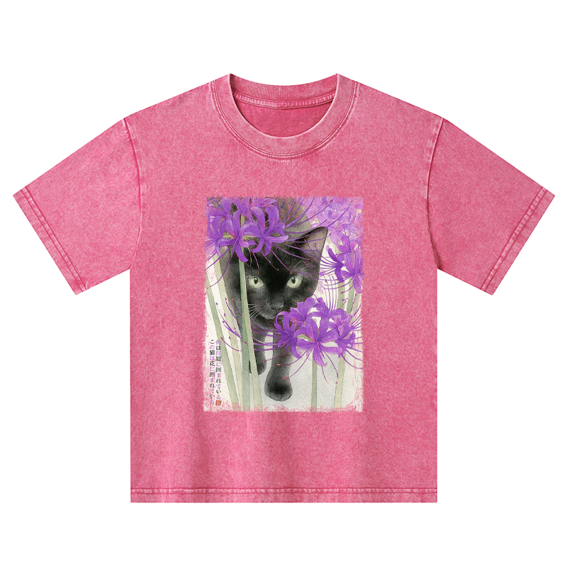 Tokyo-Tiger A Cat Among The Flowers Kids Washed T-Shirt