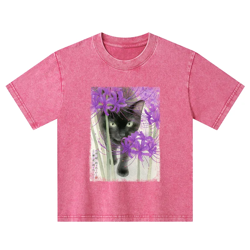 Tokyo-Tiger A Cat Among The Flowers Kids Washed T-Shirt