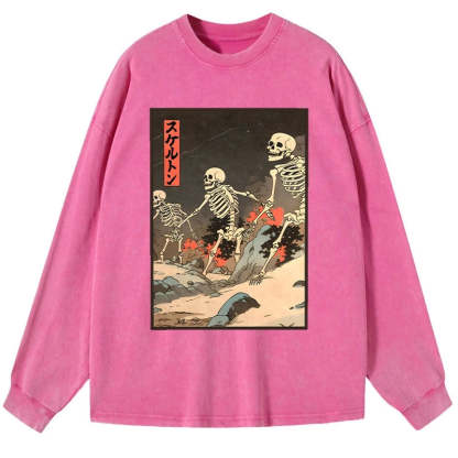 Tokyo-Tiger Japanese Rising Skeletons Washed Long Sleeve T-Shirt