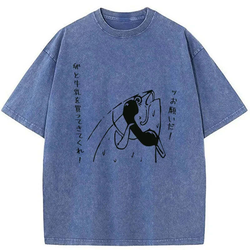 Tokyo-Tiger A Fish On The Phone Washed T-Shirt-tokyo-tiger