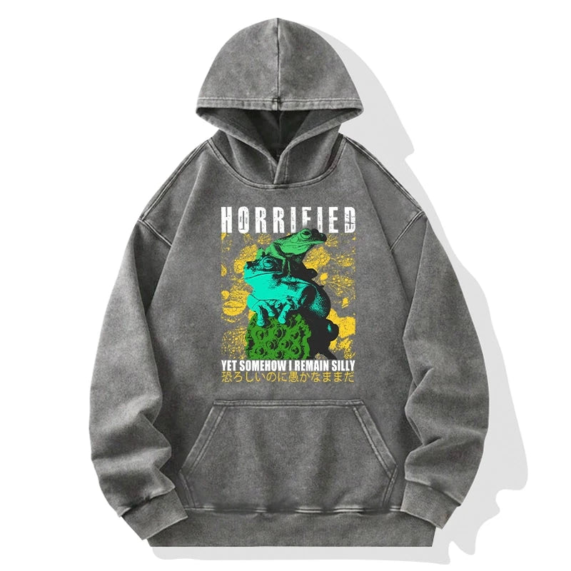 Tokyo-Tiger Horrified Two Frogs Funny Washed Hoodie