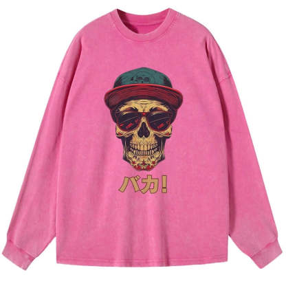 Tokyo-Tiger Fashion Skull Japanese Washed Long Sleeve T-Shirt