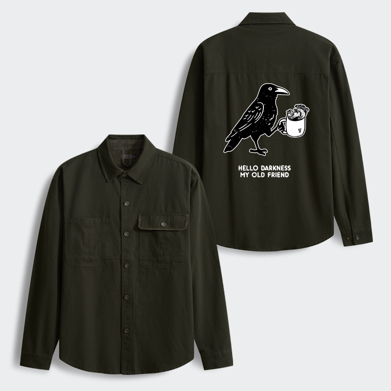 Tokyo-Tiger Crow Drinking Black Coffee Funny Men's Corduroy Work Jacket