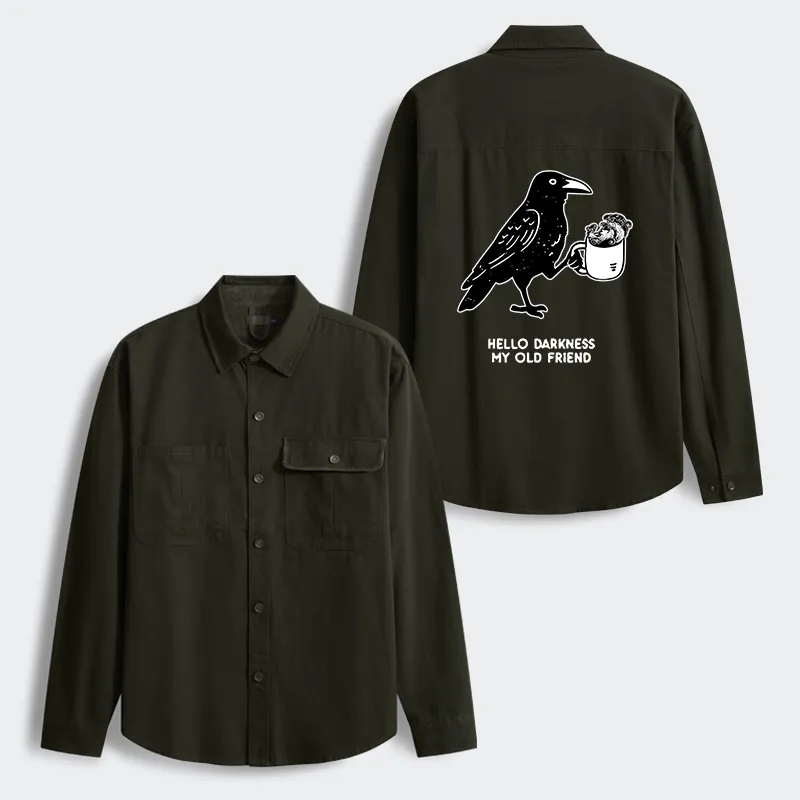 Tokyo-Tiger Crow Drinking Black Coffee Funny Men's Corduroy Work Jacket