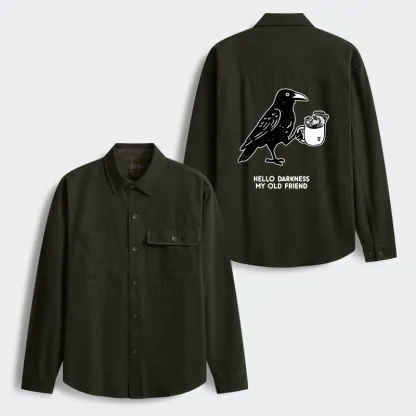 Tokyo-Tiger Crow Drinking Black Coffee Funny Men's Corduroy Work Jacket