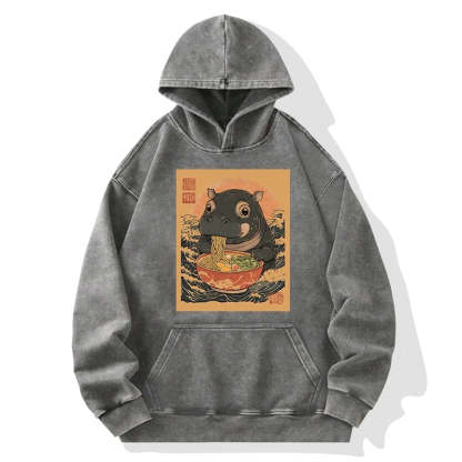 Tokyo-Tiger Moo Deng Eat Ramen Washed Hoodie