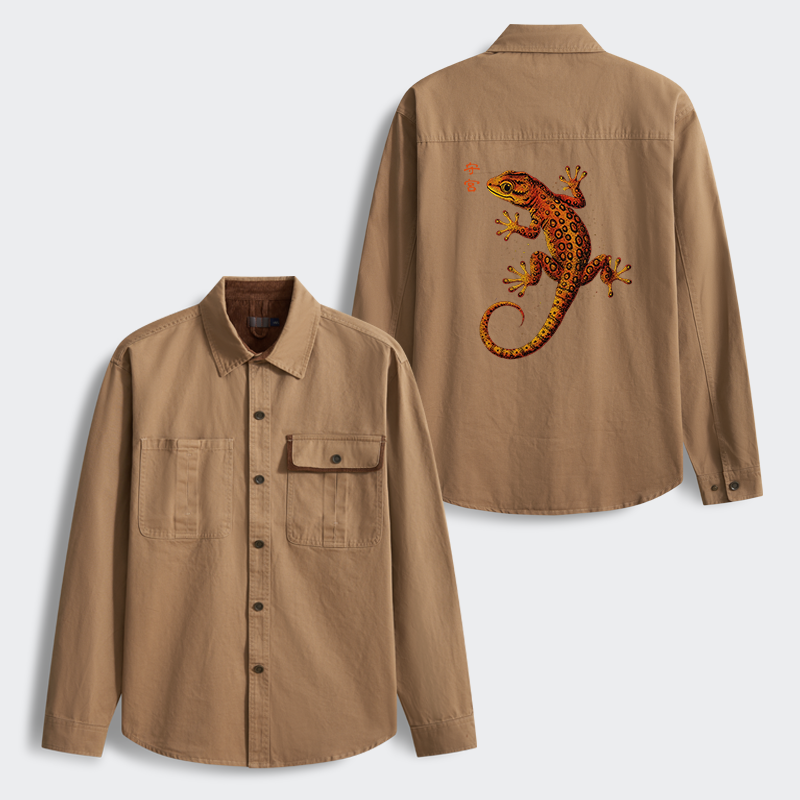 Tokyo-Tiger Retro Gecko Funny Men's Corduroy Work Jacket