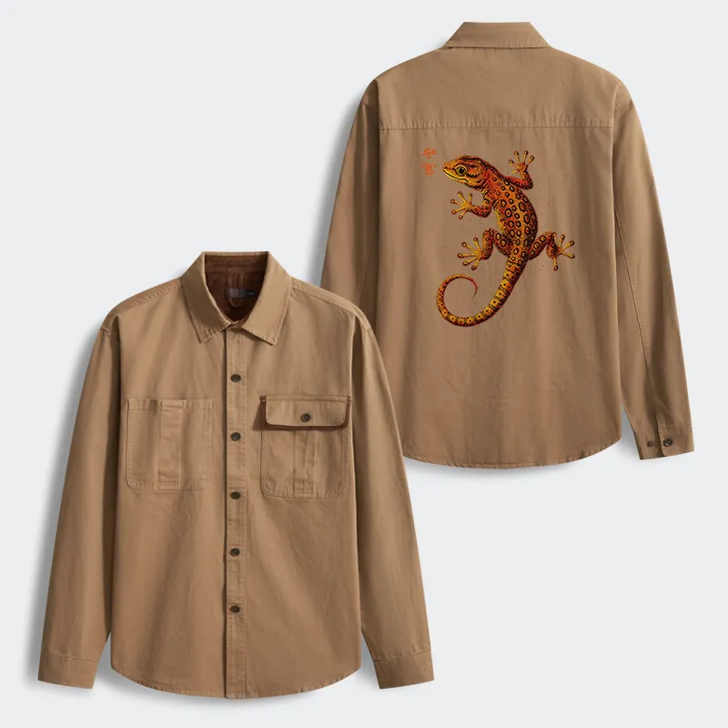 Tokyo-Tiger Retro Gecko Funny Men's Corduroy Work Jacket