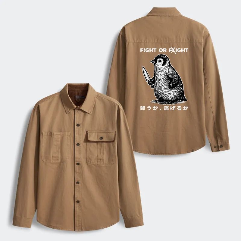 Tokyo-Tiger Funny Fight Or Flight Men's Corduroy Work Jacket