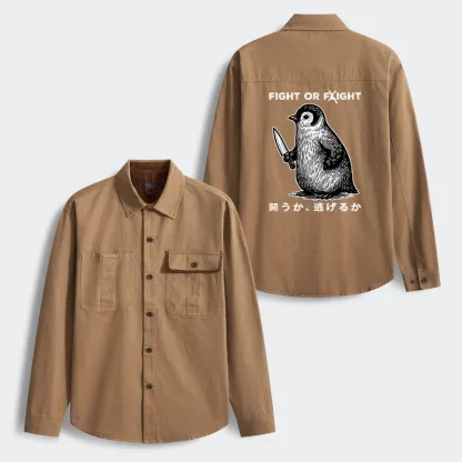 Tokyo-Tiger Funny Fight Or Flight Men's Corduroy Work Jacket