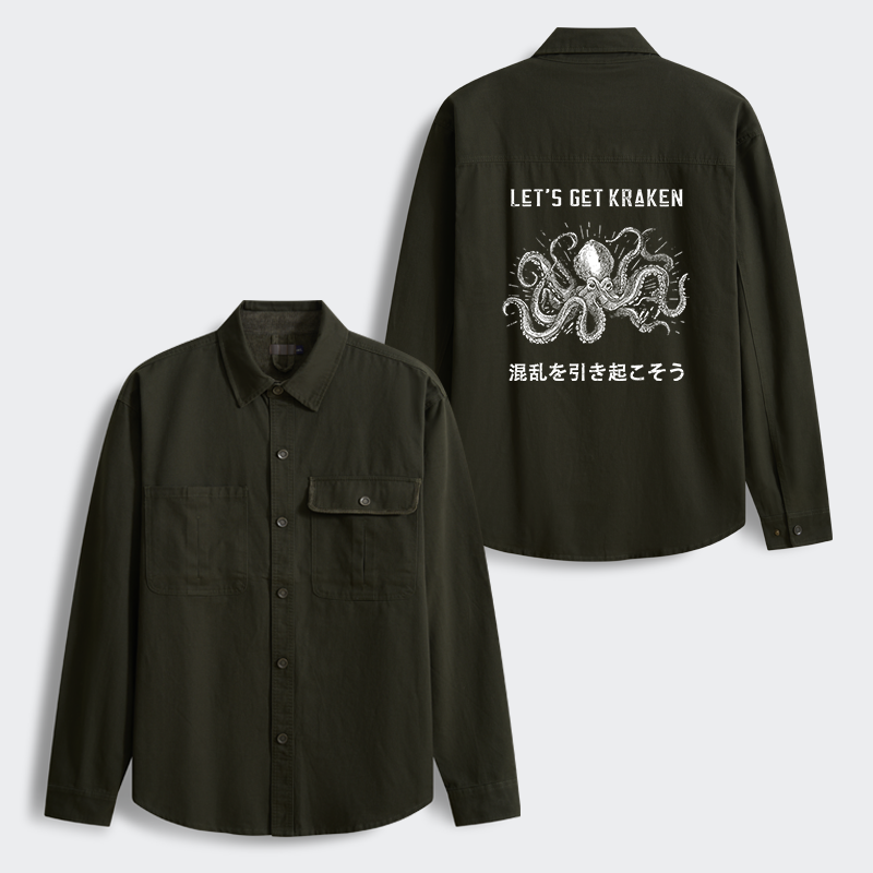 Tokyo-Tiger Funny Octopus：Let’s Get Kraken Men's Corduroy Work Jacket