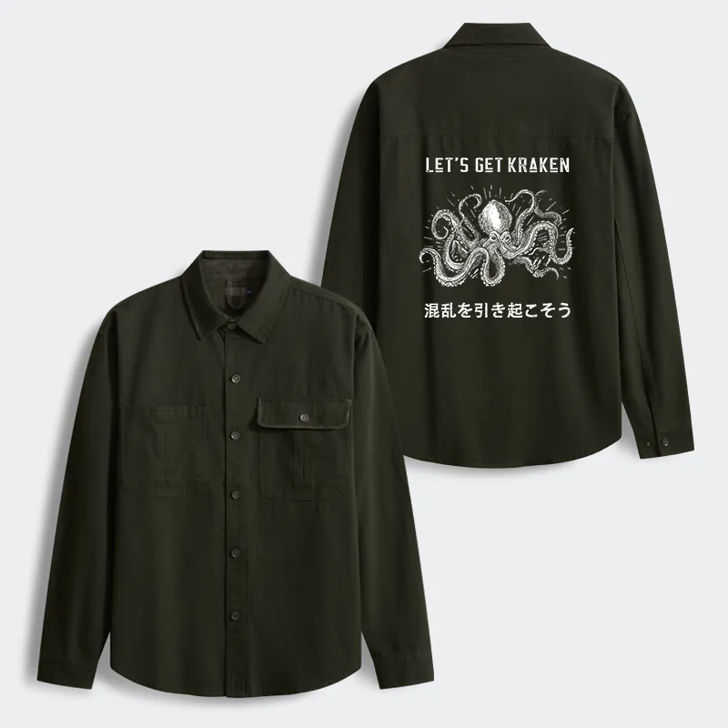 Tokyo-Tiger Funny Octopus：Let’s Get Kraken Men's Corduroy Work Jacket