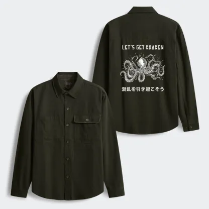 Tokyo-Tiger Funny Octopus：Let’s Get Kraken Men's Corduroy Work Jacket