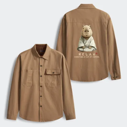 Tokyo-Tiger Zen Capybara：Relax, it's all chaos Men's Corduroy Work Jacket