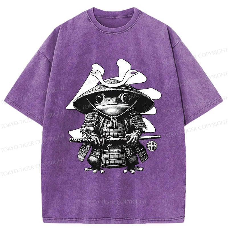 Tokyo-Tiger Frog Japanese Samurai Retro Washed T-Shirt