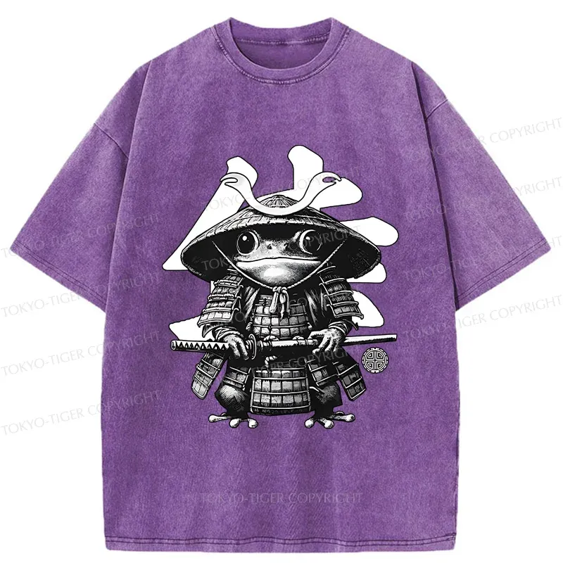 Tokyo-Tiger Frog Japanese Samurai Retro Washed T-Shirt