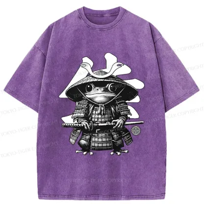 Tokyo-Tiger Frog Japanese Samurai Retro Washed T-Shirt