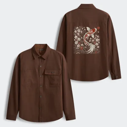 Tokyo-Tiger Vintage Sakura And Koi Men's Corduroy Work Jacket