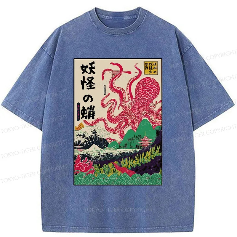 Tokyo-Tiger Octopus Japanese Yokai Washed T-Shirt