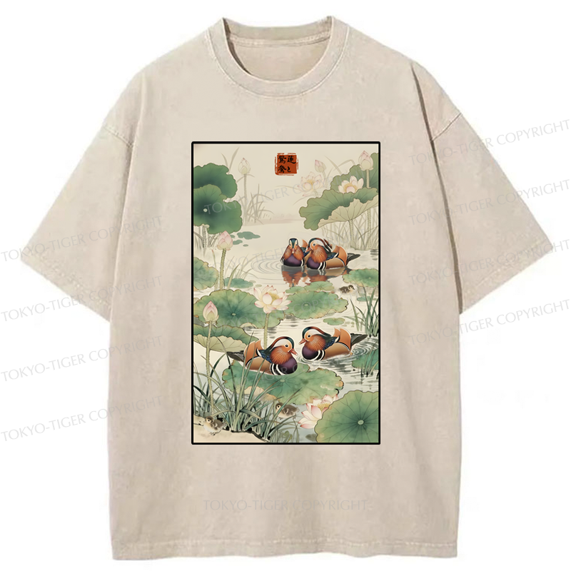 Tokyo-Tiger Lotus and Mandarin Ducks Washed T-Shirt