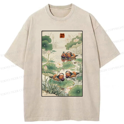 Tokyo-Tiger Lotus and Mandarin Ducks Washed T-Shirt