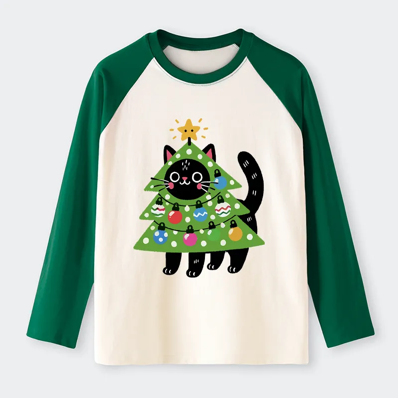 Tokyo-Tiger Christmas Tree Cat Raglan Long Sleeve T-shirt