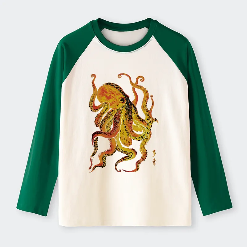Tokyo-Tiger Deep Sea Gorgeous Octopus Raglan Long Sleeve T-shirt